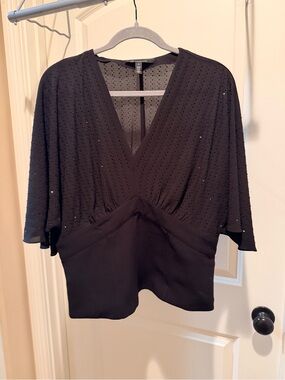 White House Black Market Black V-Neck Beaded Tunic